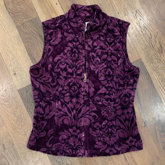 Charter Club Woman Purple & Black Floral Velour Quilted Vest Size Petite… - Picture 2 of 9